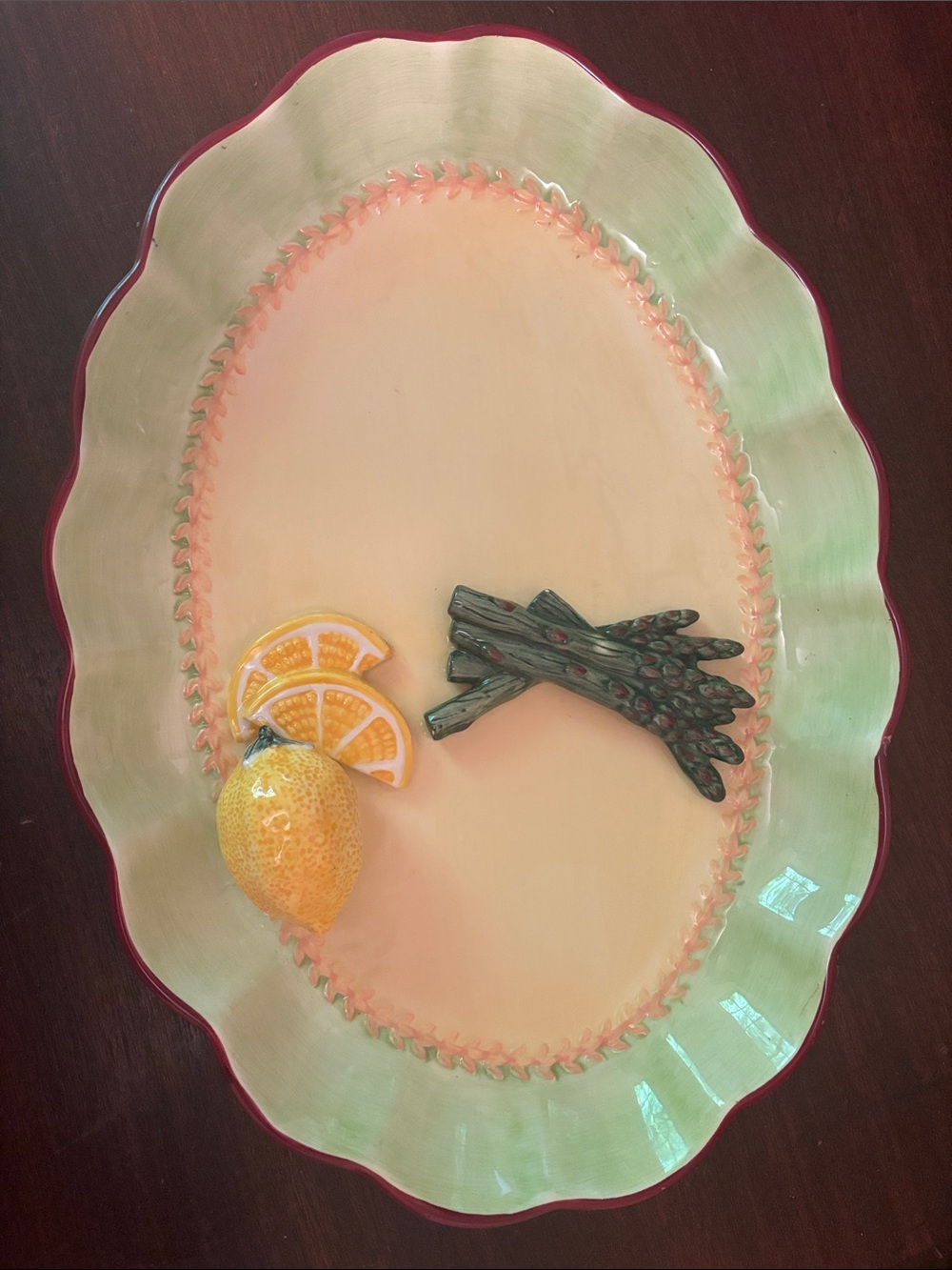 BELLA CASA By GANZ 3-D Fruit Vegetable 14" Platter Ceramic Oval Lemon/asparagus